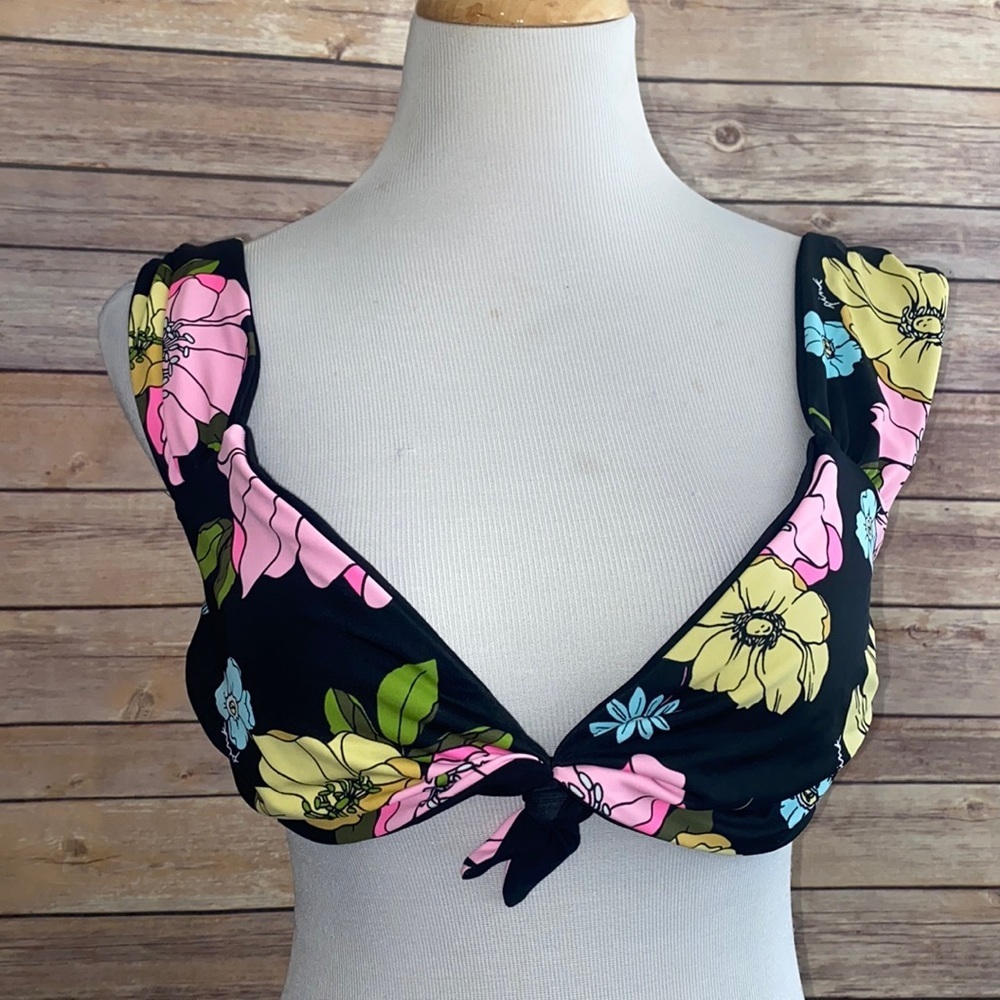 PINK Victoria's Secret Floral Bikini Top - Black, Pink, Yellow